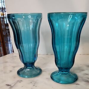 Anchor Hocking | Aquamarine Tulip Soad Fountian Glasses